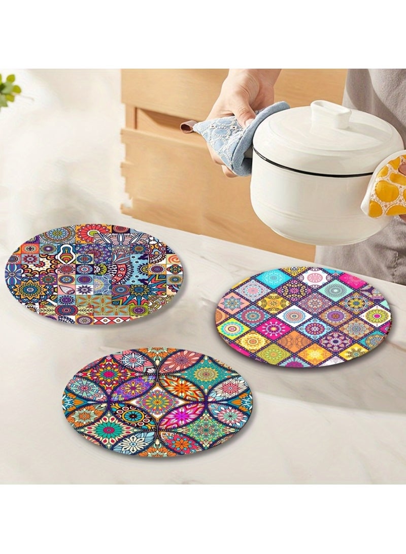 مجموعة من 4 مفارش طاولة خشبية ماندالا - متينة ومقاومة للحرارة وغير قابلة للانزلاق وسهلة التنظيف - مثالية للمنزل والمكتب والحفلات والمهرجانات - Image 4