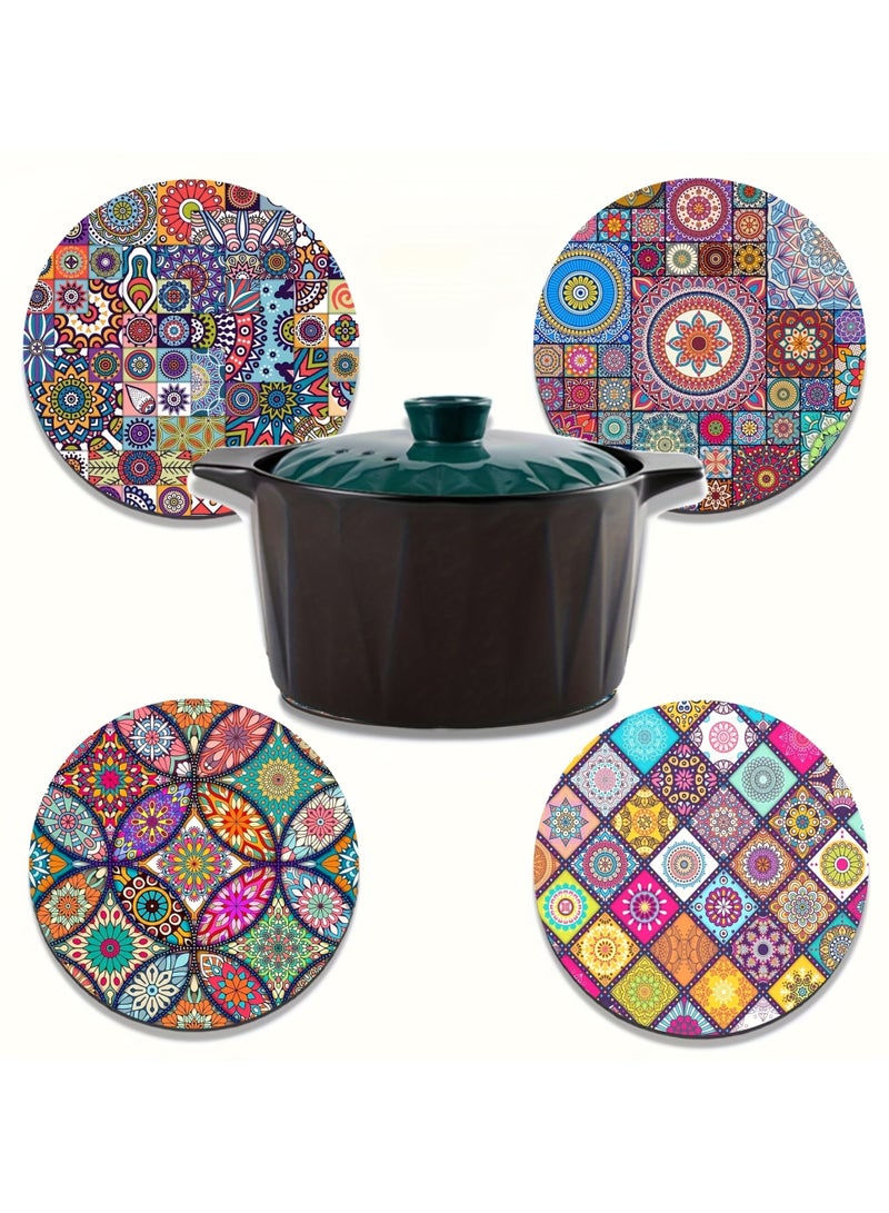 مجموعة من 4 مفارش طاولة خشبية ماندالا - متينة ومقاومة للحرارة وغير قابلة للانزلاق وسهلة التنظيف - مثالية للمنزل والمكتب والحفلات والمهرجانات - Image 3