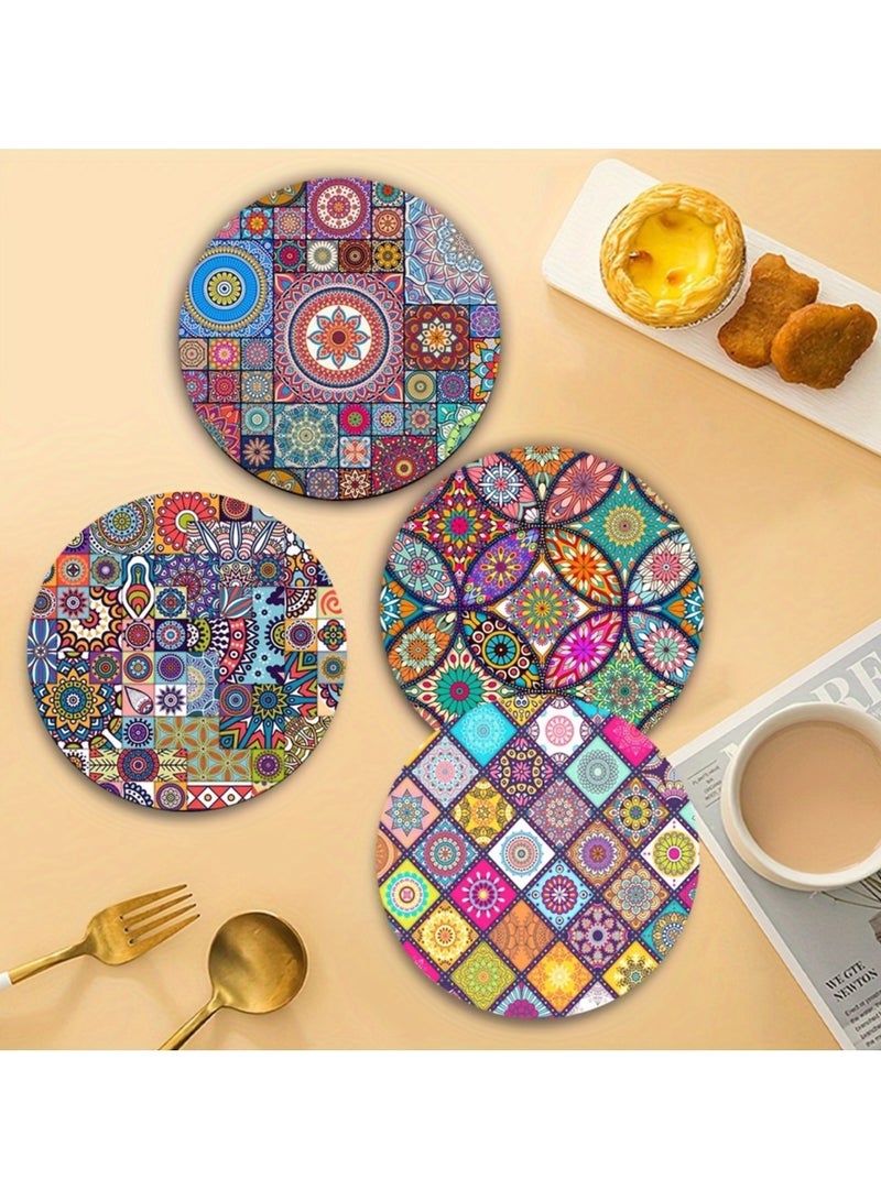 مجموعة من 4 مفارش طاولة خشبية ماندالا - متينة ومقاومة للحرارة وغير قابلة للانزلاق وسهلة التنظيف - مثالية للمنزل والمكتب والحفلات والمهرجانات - Image 2