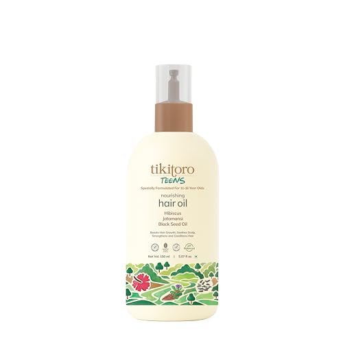 Tikitoro Teens Nourishing Hair Oil 100% Vegan with Black seed oil, Hibiscus, & Argan, Promotes Hair Growth & Conditions Scalp, Non-sticky, Non-smelly & Non-greasy, No Parabens & Sulphates (150 ml) - Image 1