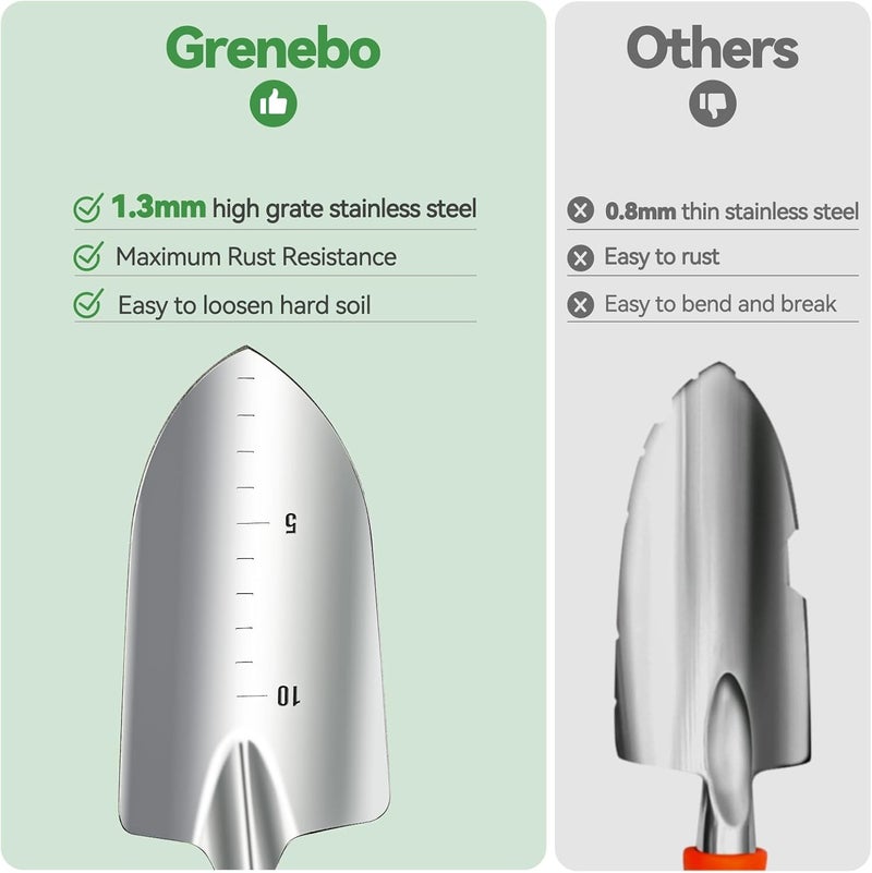 مجموعة أدوات البستنة Grenebo المكونة من 9 قطع، أدوات بستنة يدوية ثقيلة مع حقيبة تنظيم أدوات البستنة العصرية والمتينة، مجموعة أدوات بستنة مقاومة للصدأ، هدية بستنة مثالية للنساء - Image 3
