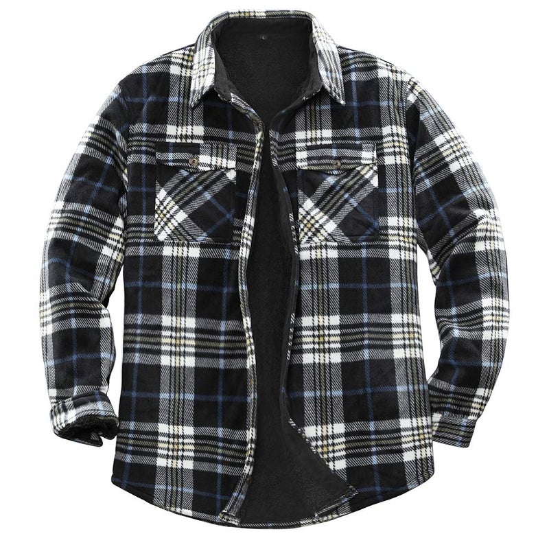 ZENTHACE Mens Warm Sherpa Lined Fleece Plaid Flannel Shirt JacketAll Sherpa Fleece Lined NavyBeige XXL
