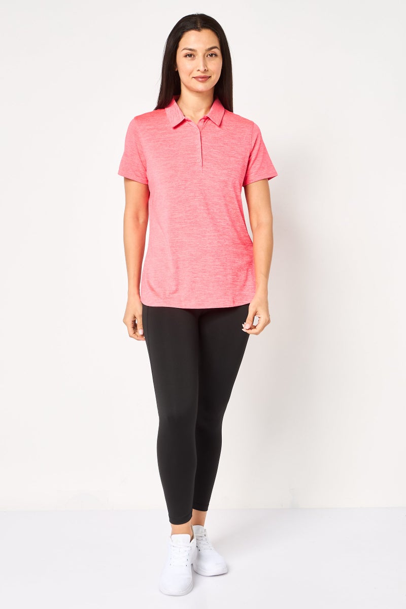 UNDER ARMOUR Women Fitted Short Sleeve Training Polo Shirt, Pink - Image 3