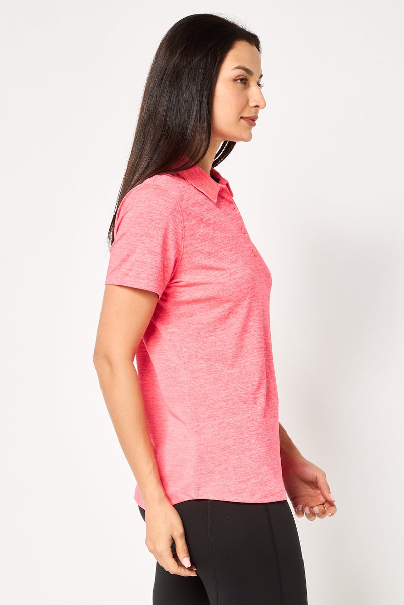 UNDER ARMOUR Women Fitted Short Sleeve Training Polo Shirt, Pink - Image 4