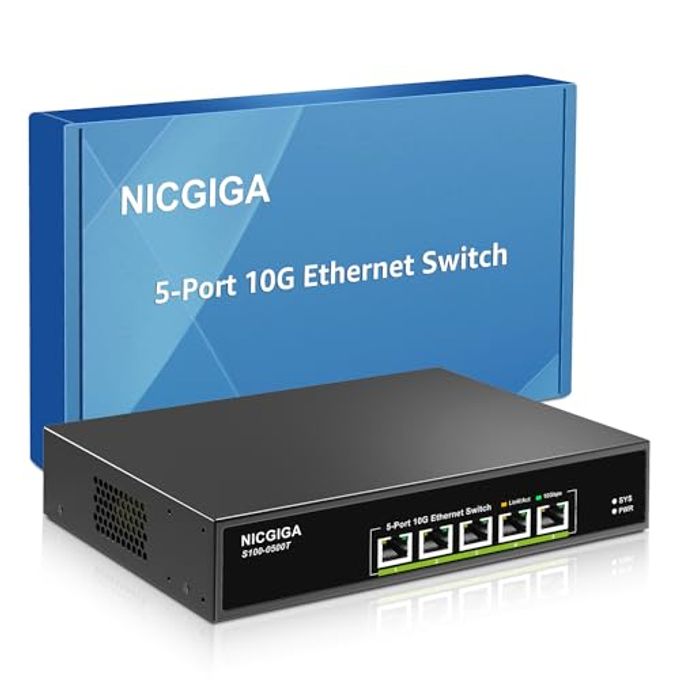 NICGIGA 5 Port 10G Ethernet Switch Unmanaged,With 5X 10Gb Base-T Rj45 Ports, Nicgiga 10Gbps Network Switch Easy For 10G Nas,Pc,Wifi7 Router,10G Adapter/Nic. Desktop Or 19-Inch Rack Mount, Plug And Play. - Image 4