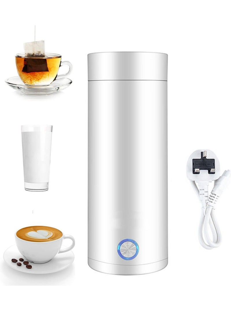 الأزرق جي دبليو Portable Electric Kettle 400ml Travel Tea with Non stick Coating Double Wall Water Boiler Bottle Insulated Coffee Thermos Mug Fast Boil and Auto Shut Off Hot Heater (White) - Image 1
