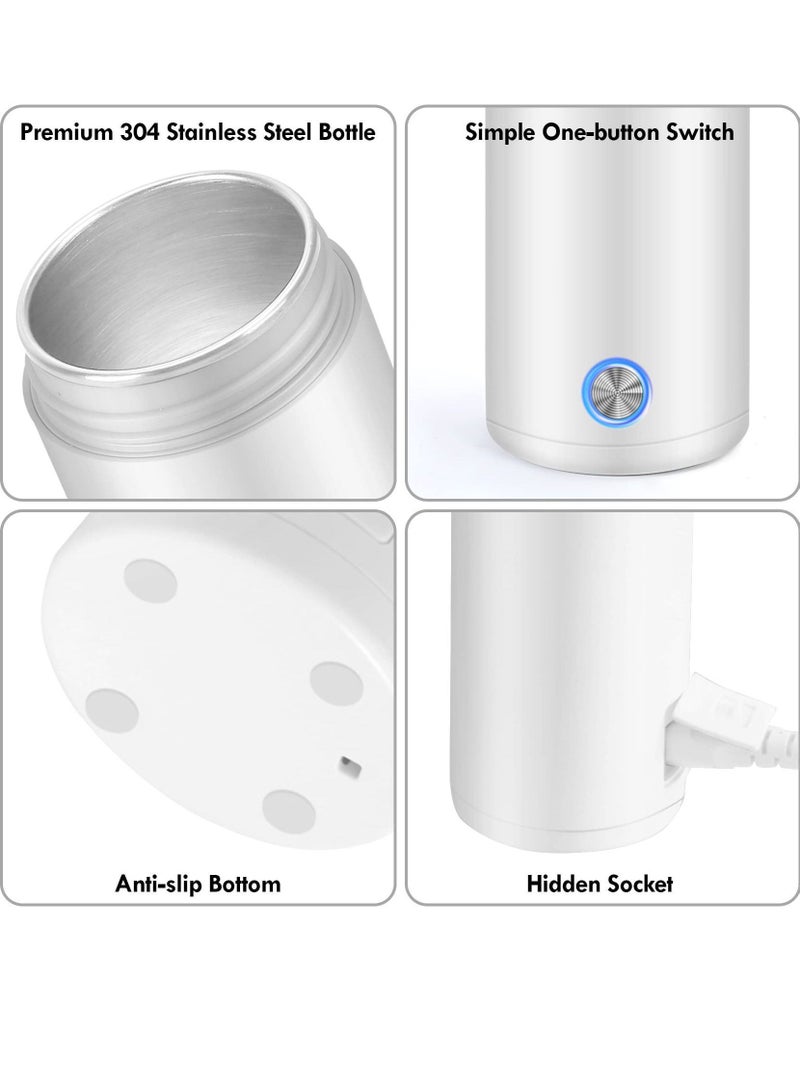 الأزرق جي دبليو Portable Electric Kettle 400ml Travel Tea with Non stick Coating Double Wall Water Boiler Bottle Insulated Coffee Thermos Mug Fast Boil and Auto Shut Off Hot Heater (White) - Image 2