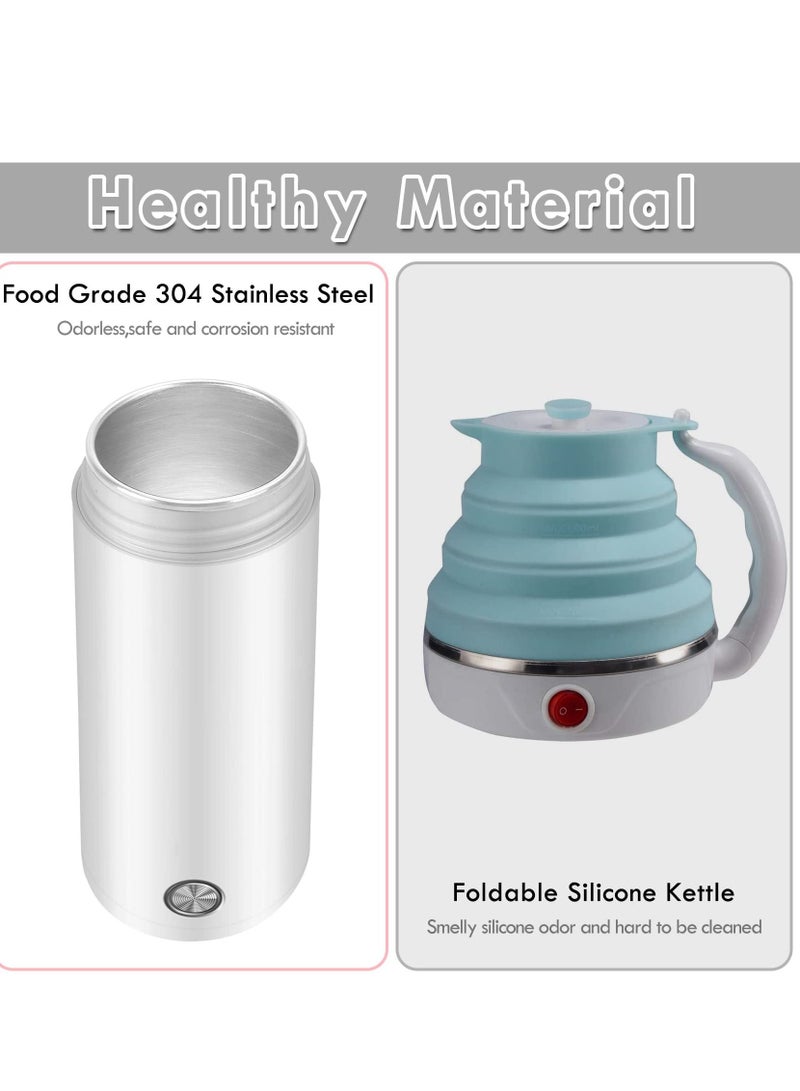 الأزرق جي دبليو Portable Electric Kettle 400ml Travel Tea with Non stick Coating Double Wall Water Boiler Bottle Insulated Coffee Thermos Mug Fast Boil and Auto Shut Off Hot Heater (White) - Image 5