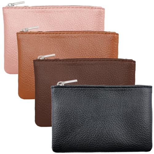lyBlissor 4Pcs Small Coin Purse Pouch,Leather Change Purse,Small Leather Coin Pouch for Purse,Portable PU Leather Zipper Coin Purse,Mini Coin Pocket Pouch Change Holder for Men Women Headset Credit Card ID Key - Image 1