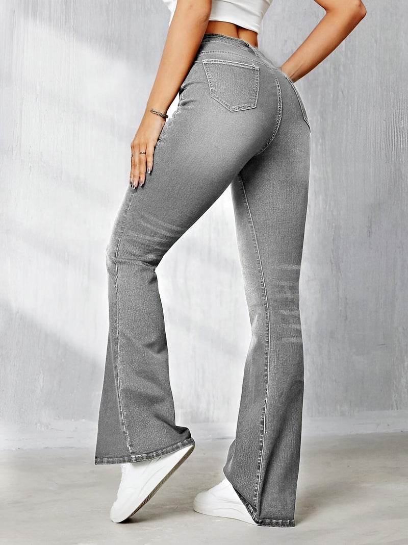 Ben Martin Women’s Grey High Waist Jeans || Flared Bell Bottom Bootcut Pants || Wide Leg Stretch Denim – Perfect for Travel, Party & Everyday Use – Sizes 32 (0) - Image 2