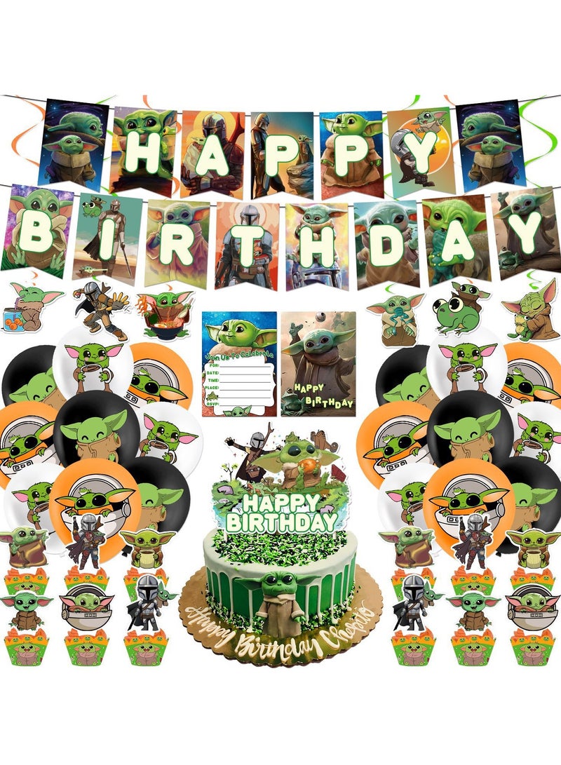 general Yoda baby Party Decorations,Decorations for Yoda baby Birthday Party Supplies,Yoda baby Party Supplies Includes Banner, Cake Toppers, Balloon for Yoda baby Theme Party Decorations - Image 1
