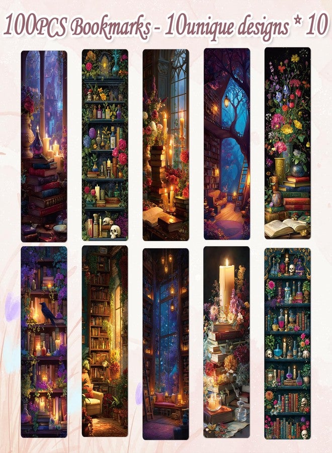 Wxiben Dark Academia Bookmarks Gifts - Wxiben 100Pcs Floral Library Bookshelf Book Marks Fantasy Witchy Apothecary Book Markers Page Clip GIF for Women Men Students Teacher Romantasy Reader Bookish - Image 3
