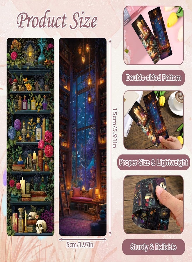 Wxiben Dark Academia Bookmarks Gifts - Wxiben 100Pcs Floral Library Bookshelf Book Marks Fantasy Witchy Apothecary Book Markers Page Clip GIF for Women Men Students Teacher Romantasy Reader Bookish - Image 2