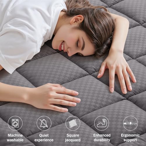 OLANLY Queen Quilted Fitted Mattress Pad Elastic Fitted Mattress Topper Cooling Soft Mattress Cover Stretches up to 21 Inches Deep Machine Washable Mattress Protector 60x80 inch Dark Grey - Image 3