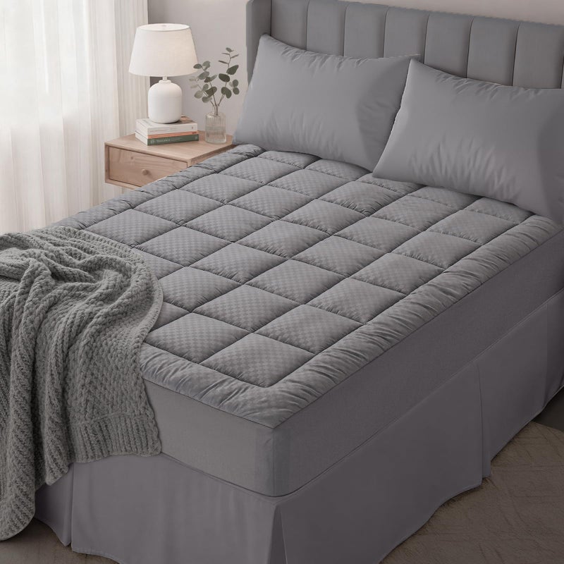 OLANLY Queen Quilted Fitted Mattress Pad Elastic Fitted Mattress Topper Cooling Soft Mattress Cover Stretches up to 21 Inches Deep Machine Washable Mattress Protector 60x80 inch Dark Grey - Image 2