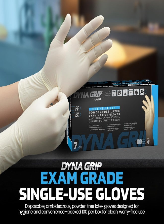 SAS Safety 650-1003 Dyna Grip Powder-Free Premium Latex Disposable Gloves, 7 Mil, Large, 100 Count , White - Image 4