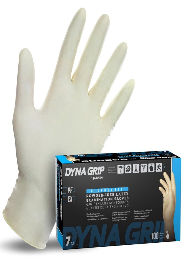 SAS Safety 650-1003 Dyna Grip Powder-Free Premium Latex Disposable Gloves, 7 Mil, Large, 100 Count , White - Image 1