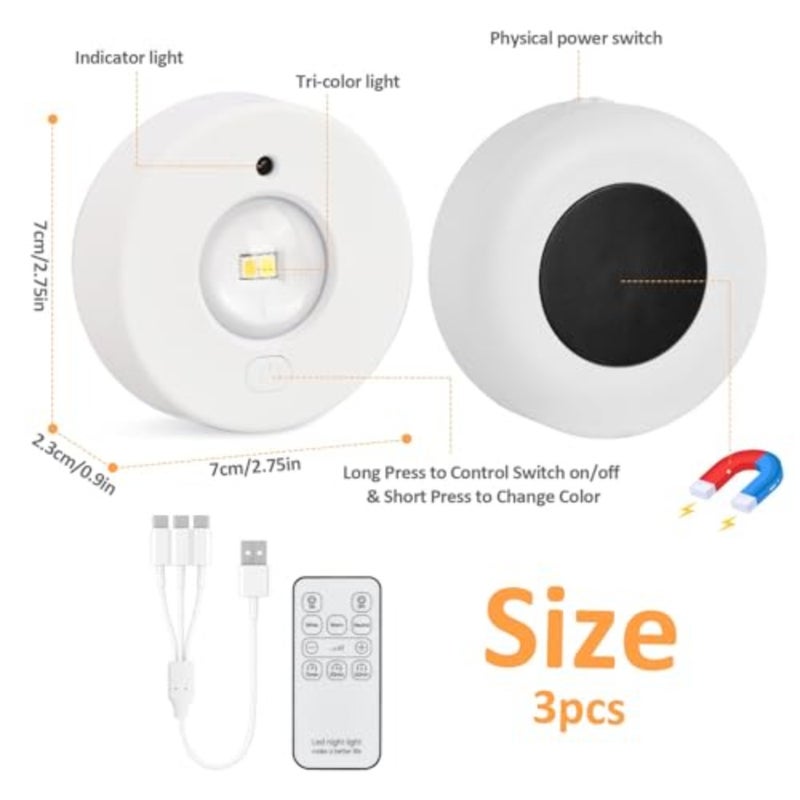 3 Pack Rechargeable LED Cabinet Lights, Wireless Rgb Puck Lights with Remote Control/Timer, Dimmable Adhesive Wall Lights for Closet Counter Kitchen Rv Indoor - Image 5