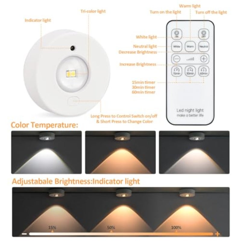 3 Pack Rechargeable LED Cabinet Lights, Wireless Rgb Puck Lights with Remote Control/Timer, Dimmable Adhesive Wall Lights for Closet Counter Kitchen Rv Indoor - Image 3