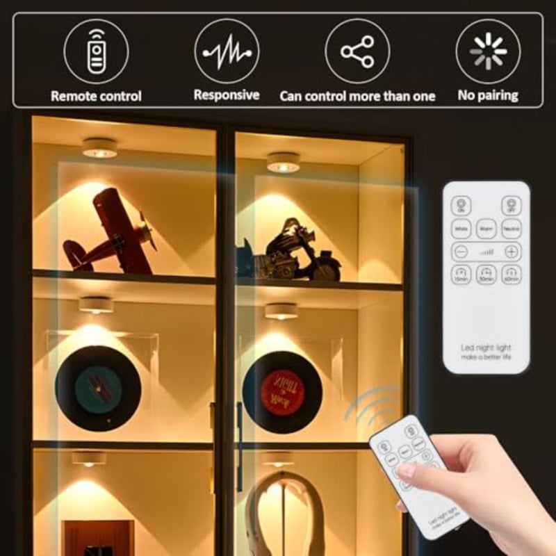 3 Pack Rechargeable LED Cabinet Lights, Wireless Rgb Puck Lights with Remote Control/Timer, Dimmable Adhesive Wall Lights for Closet Counter Kitchen Rv Indoor - Image 4
