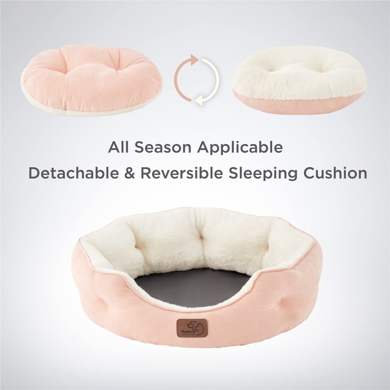 Bedsure Dog Beds for Small Dogs - Round Cat Beds for Indoor Cats, Washable Pet Bed for Puppy and Kitten with Slip-Resistant Bottom, 20 Inches, Peach Pink - Image 5