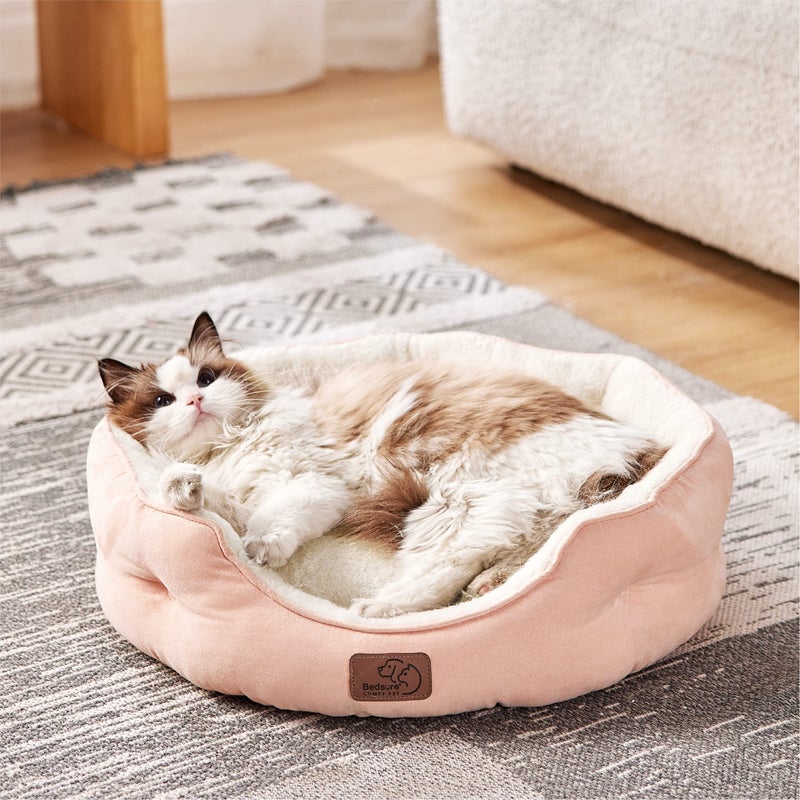 Bedsure Dog Beds for Small Dogs - Round Cat Beds for Indoor Cats, Washable Pet Bed for Puppy and Kitten with Slip-Resistant Bottom, 20 Inches, Peach Pink - Image 2