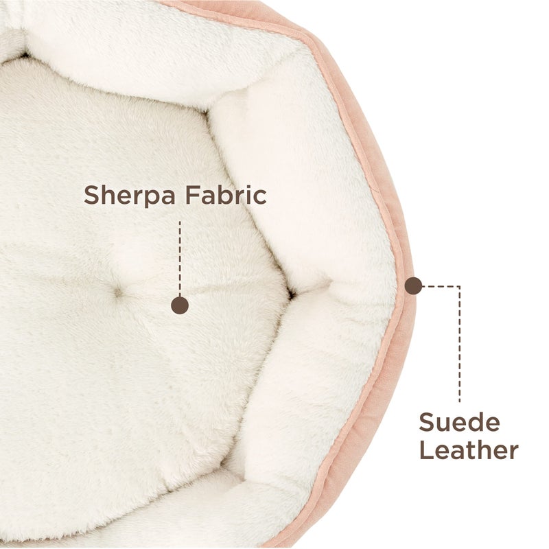 Bedsure Dog Beds for Small Dogs - Round Cat Beds for Indoor Cats, Washable Pet Bed for Puppy and Kitten with Slip-Resistant Bottom, 20 Inches, Peach Pink - Image 4