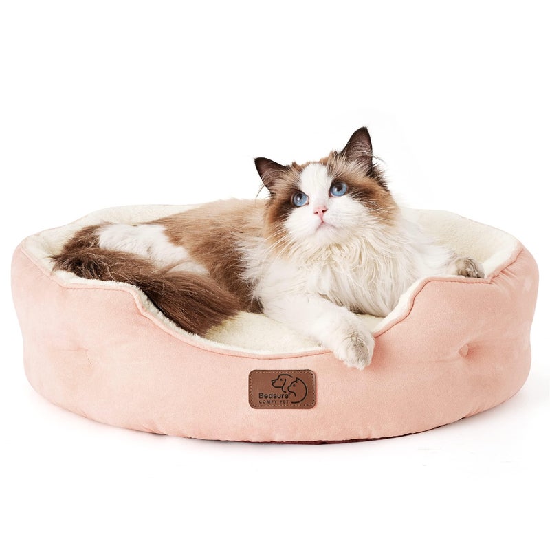 Bedsure Dog Beds for Small Dogs - Round Cat Beds for Indoor Cats, Washable Pet Bed for Puppy and Kitten with Slip-Resistant Bottom, 20 Inches, Peach Pink - Image 1