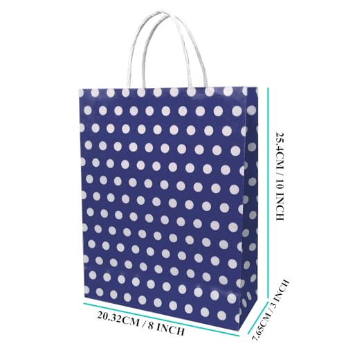 Aakriti Polka Dot Paper Gift Bags with Handles – Party Favor Bags for Kids Birthday, Baby Shower, Wedding, Festivals, Holiday Celebrations, Return Gift Packaging (10 x 8 x 3 Inch, Blue, Pack of 25) - Image 3