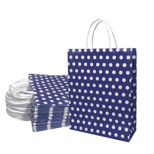 Aakriti Polka Dot Paper Gift Bags with Handles – Party Favor Bags for Kids Birthday, Baby Shower, Wedding, Festivals, Holiday Celebrations, Return Gift Packaging (10 x 8 x 3 Inch, Blue, Pack of 25) - Image 1