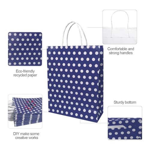 Aakriti Polka Dot Paper Gift Bags with Handles – Party Favor Bags for Kids Birthday, Baby Shower, Wedding, Festivals, Holiday Celebrations, Return Gift Packaging (10 x 8 x 3 Inch, Blue, Pack of 25) - Image 5