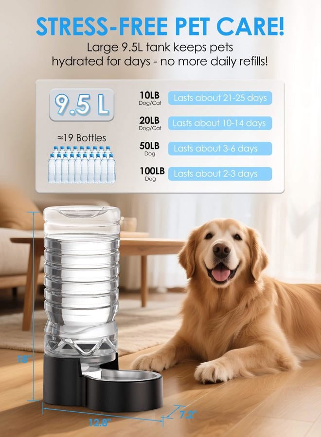 Heouvo 2.5 Gallon Automatic Dog Water Dispenser【Wide Mouth for Easy Hand-in Cleaning】【Removable Stainless Steel Bowl】, Gravity Refilling Large Capacity for Cats and Dogs, Multi-Pet Homes - Image 2