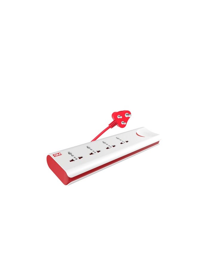 GM GM 3060 E-Book 4 + 1 Power Strip Red & White Color 250 Volts with Master Switch, Indicator, Safety Shutter & 4 International sockets, Extension Cord for Home Appliances  - Image 1