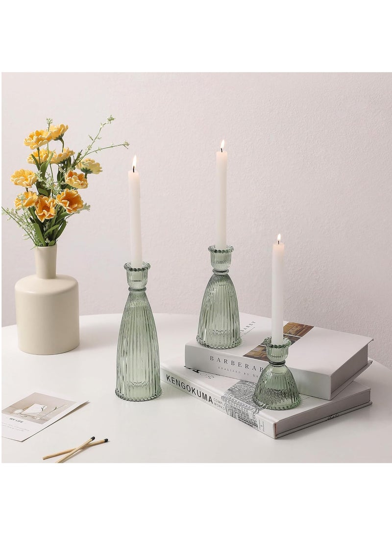 Hihonor Vertical Stripe Candlestick Holders Set of 3, Premium Glass Candle Holders for Candlesticks and Taper Candles, Vintage Candle Holder Decor for Table Centerpiece, Green  - Image 5