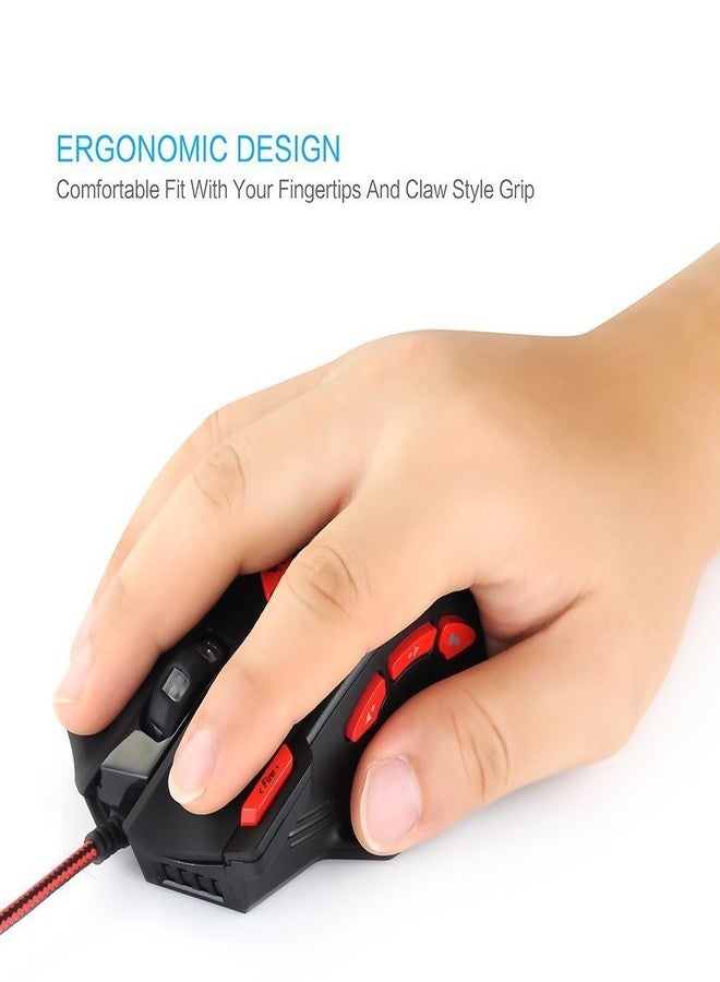 ZELOTES ماوس ألعاب زيلوتس RGB بصري مع زر إطلاق نار سريع، 9200 DPI (قابل للتعديل على 6 مستويات)، 8 أزرار قابلة للبرمجة، أوزان قابلة للتعديل، ماوس سلكي مريح USB للمكتب/الألعاب/اللاب توب/الكمبيوتر الشخصي (أسود) - Image 5