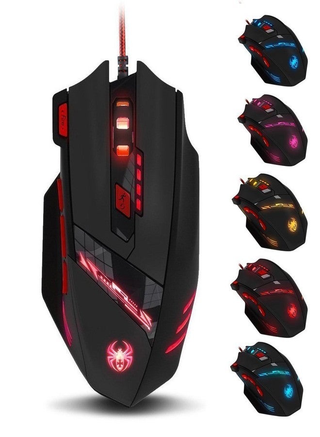 ZELOTES ماوس ألعاب زيلوتس RGB بصري مع زر إطلاق نار سريع، 9200 DPI (قابل للتعديل على 6 مستويات)، 8 أزرار قابلة للبرمجة، أوزان قابلة للتعديل، ماوس سلكي مريح USB للمكتب/الألعاب/اللاب توب/الكمبيوتر الشخصي (أسود) - Image 1