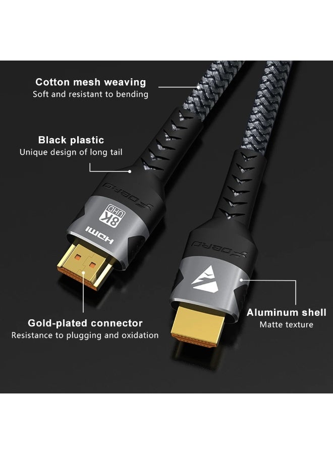 FDBRO 1M 4K/8K HDMI 2.1 Cable - 48Gbps High Speed Braided Cord - Black - Image 3