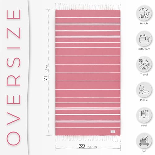 Ossano Cute Beach Towel - Quick Dry & Sand Free, Oversized (39" x 71"), Versatile, Perfect as Yoga Mat, Pool Towel, Turkish Towel, or Picnic Blanket - Coral - Image 3