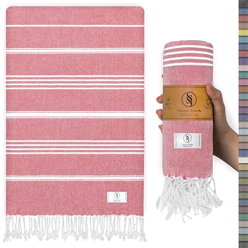 Ossano Cute Beach Towel - Quick Dry & Sand Free, Oversized (39" x 71"), Versatile, Perfect as Yoga Mat, Pool Towel, Turkish Towel, or Picnic Blanket - Coral - Image 1