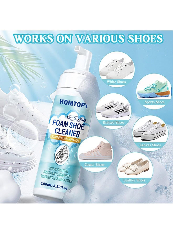 هومتوبس منظف أحذية أبيض، مجموعة تنظيف الأحذية مع فرشاة وقطعة قماش، منظف الأحذية الرياضية يعمل على الجلد، القماش المحاك، القماش القطني، PU 100 مل - Image 2