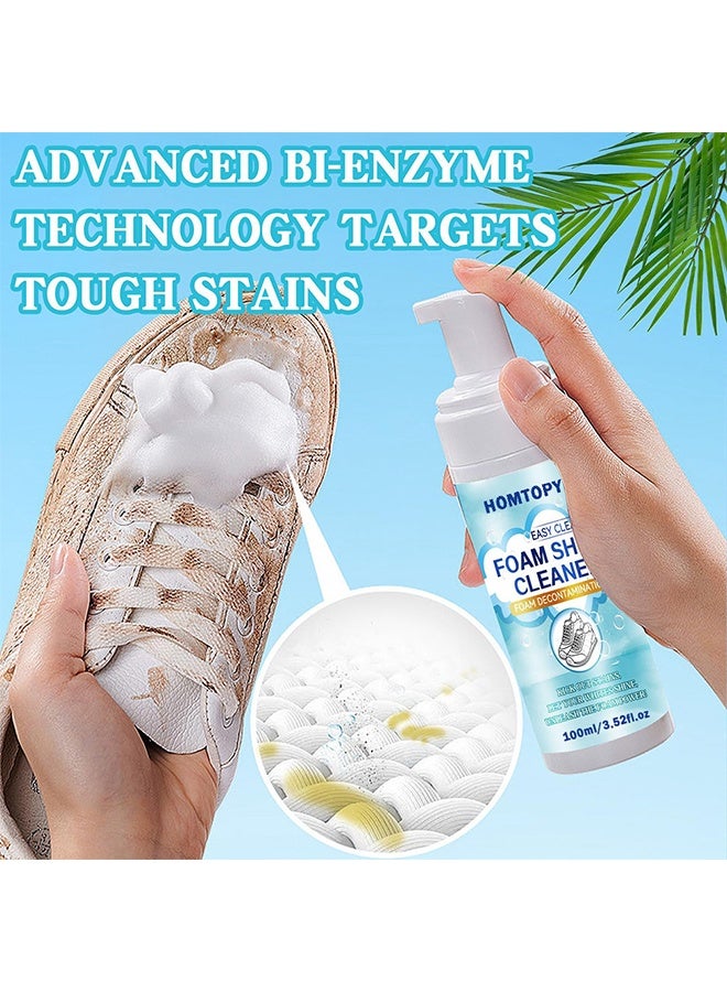 هومتوبس منظف أحذية أبيض، مجموعة تنظيف الأحذية مع فرشاة وقطعة قماش، منظف الأحذية الرياضية يعمل على الجلد، القماش المحاك، القماش القطني، PU 100 مل - Image 3