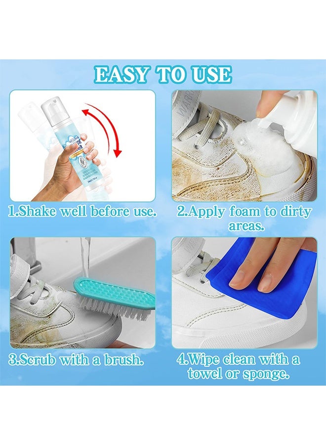 هومتوبس منظف أحذية أبيض، مجموعة تنظيف الأحذية مع فرشاة وقطعة قماش، منظف الأحذية الرياضية يعمل على الجلد، القماش المحاك، القماش القطني، PU 100 مل - Image 4