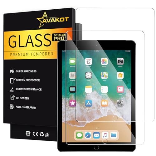 avakot-2 Pack Screen Protector for iPad 6th Generation 9.7 Inch, Anti-Scratch Tempered Glass Film for iPad 5th Gen/Air 2/Air 1/Pro 9.7, Touch Sensitive Tempered Glass Screen Protector for iPad 9.7 - Image 1