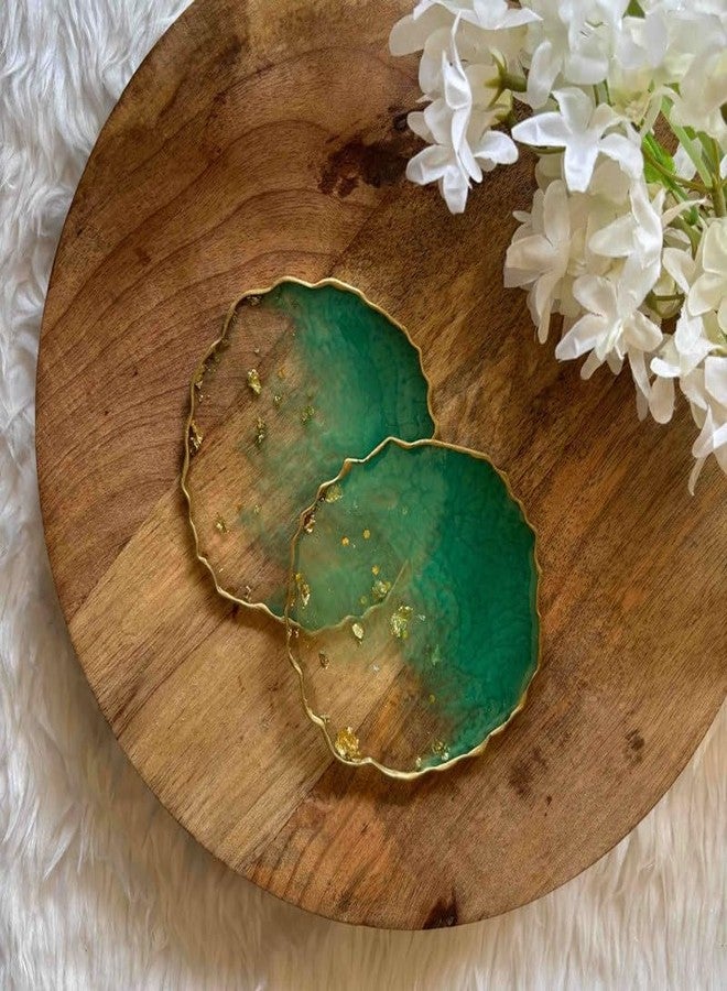 Artlia Handcrafted Geode Coasters for Dining Table Set of 2 (4'' Diameter Ideal for Gifting (Birthdays,Anniversaries,Weddings),Enhancing Home Decor,Gifts,and Special Occasions (Green) - Image 1