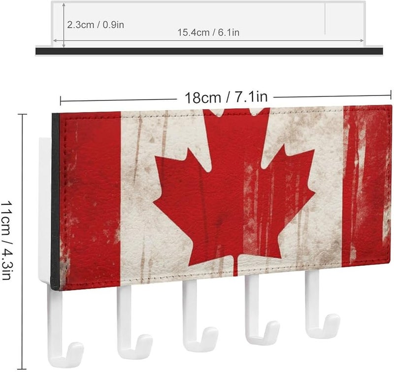 حامل مفاتيح حائطي بعلم كندا بأسلوب رجعي مع 5 خطاطيف، منظف مفاتيح من جلد البولي يوريثان، وحدة تخزين للمدخل - Image 3