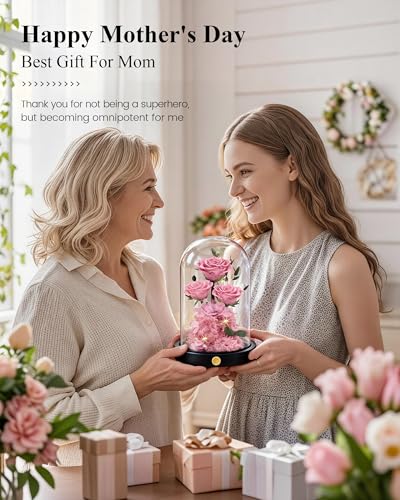 Agrul Mothers Day Flowers Roses Gifts for Mom,Forever Preserved Flower Rose in Glass Dome Fresh Flowers for Delivery Mothers Day Roses Gifts for Wife Women Mom Grandma from Daughter/Pink Rose - Image 2