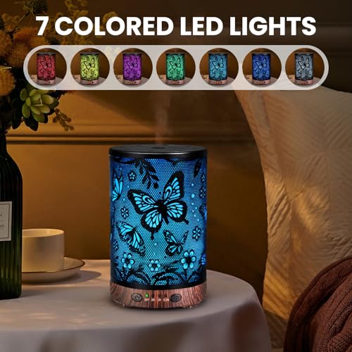 JOYOLO Essential Oil Diffuser 120ML Metal Aromatherapy Diffuser with Timer Cool Mist Humidifier with Auto ShutOff 7 Color Lights for Home Office Spa Big Butterfly - Image 3
