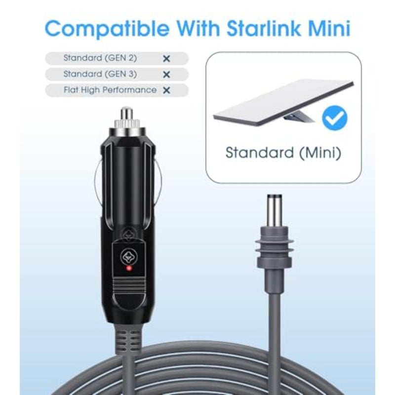 3M/10FT Car Charger to DC Power Cable for Starlink Mini, 12V Car Auto Power Supply for Starlink Mini Satellite 18AWG, Plug and Play, Replacement Starlink Cord for Car/Truck/Bus/Van/Ships - Image 2
