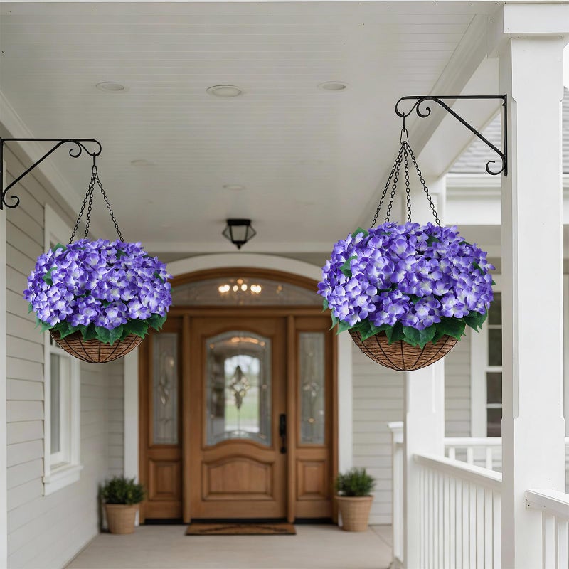 FOTEEWL 8 Bundles Artificial Hydrangea Flowers for Outdoor Decor, Realistic Faux Silk Bouquets Sun-Resistant Fake Plants for Front Door Balcony Farmhouse Garden Home Spring Summer Decor (Purple) - Image 4