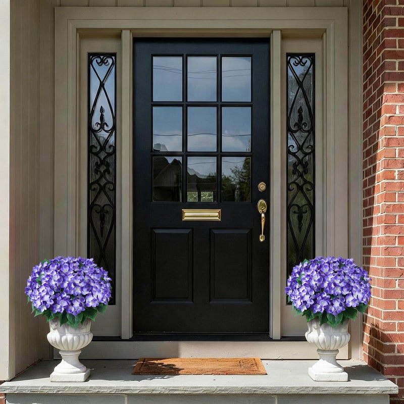 FOTEEWL 8 Bundles Artificial Hydrangea Flowers for Outdoor Decor, Realistic Faux Silk Bouquets Sun-Resistant Fake Plants for Front Door Balcony Farmhouse Garden Home Spring Summer Decor (Purple) - Image 3